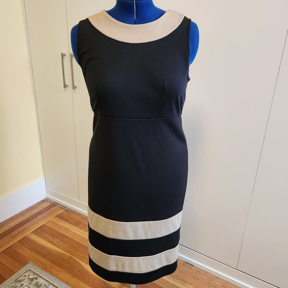 Ann Taylor Knit Sheath Dress black & tan - sz 12